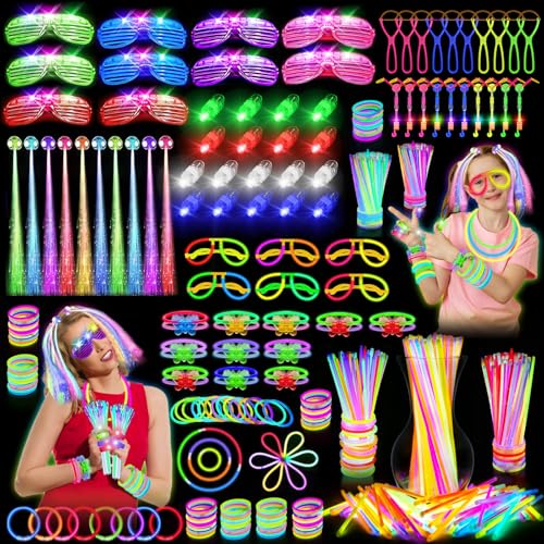 OLUPP Glow in the Dark Party Supplies, 264 PCS Light Up Party Favors with LED Glasses,Glow Sticks,Finger Lights,LED Hair C...