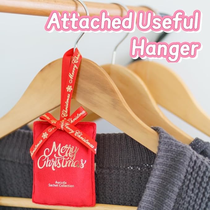 AUCUDA Merry Christmas 4pcs Sachet Bags Apple Cinnamon Scented for Drawers and Closets, Potpourri Packets for Women Outfit, Winter Red Fragrance Pillow for Bedroom Indoor, Fresheners for Wedding