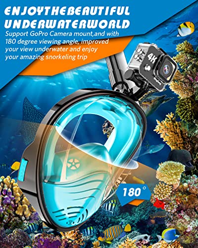 QingSong Full Face Snorkel Mask for Adults, Snorkeling Gear with Camera Mount, 180 Degree Panoramic View Snorkel Set Anti-...