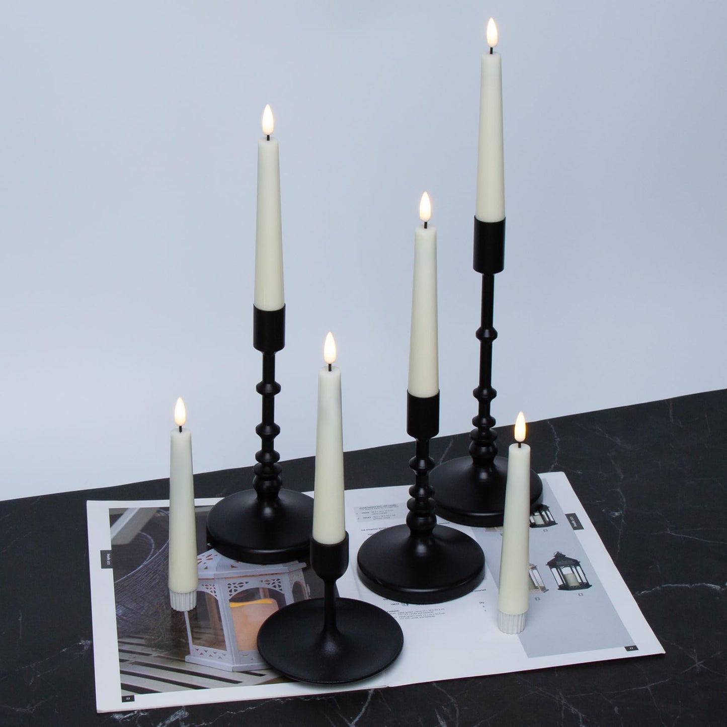 Eywamage Short Ivory Flameless Taper Candles with Remote, Flickering Battery LED Wax Candlesticks Set of 6
