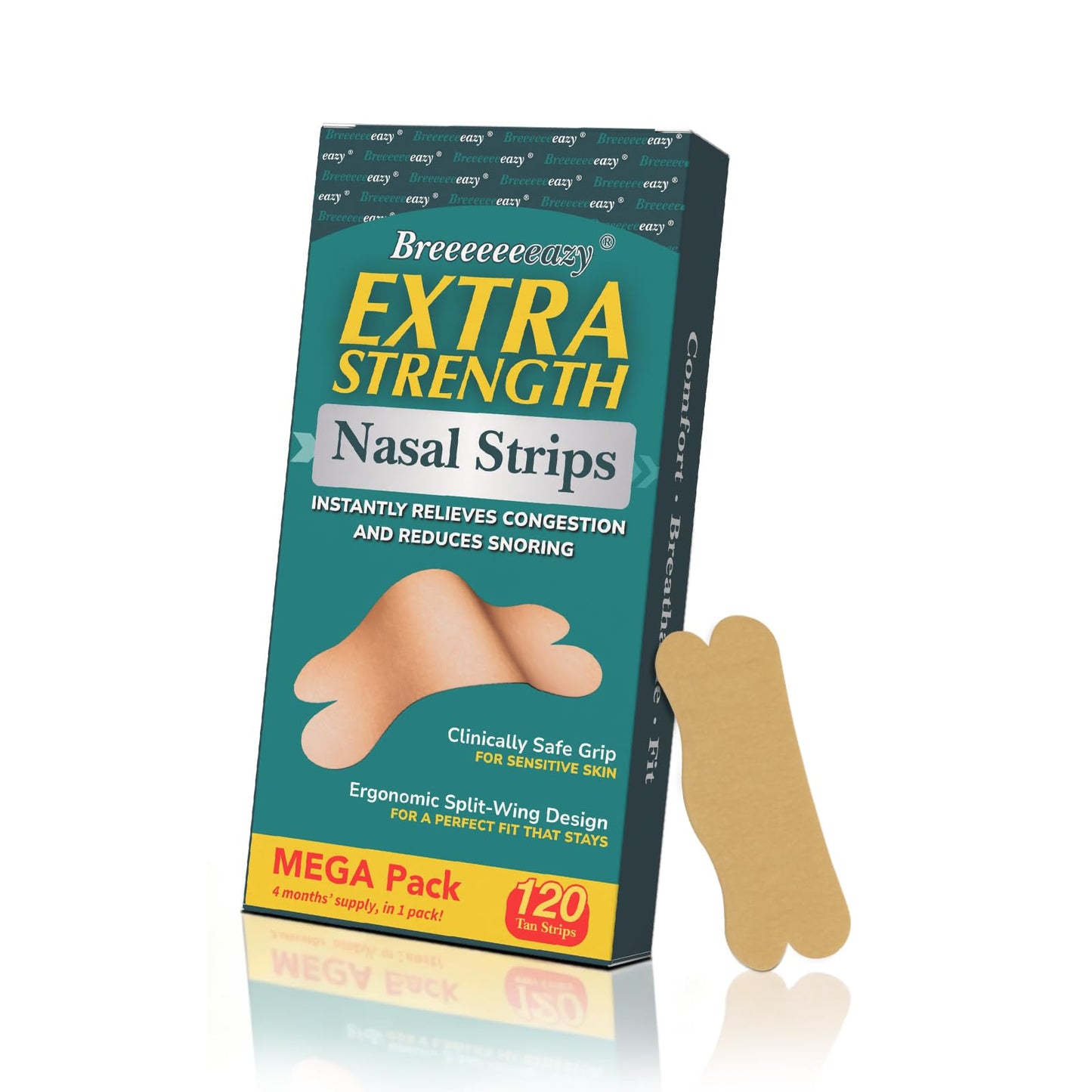 Upgraded Anti-Slip Nasal Strips for Breathing-Extra Strength Ergonomic Nose Strips,Nasal Strips for Snoring & Nose Strips for Better Breathing,Strong Adhesive Comfort Fit Improves Sleep (120 Pack)