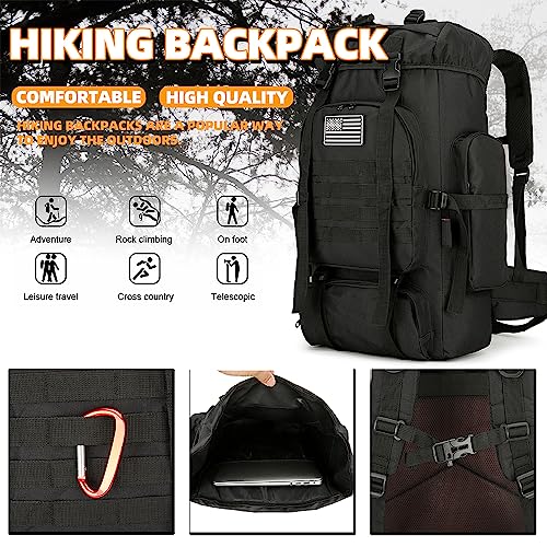 Bkcmy 45L Hiking Backpack Waterproof Travel Backpack Lightweight Outdoor Daypack Camping Backpack for Men Women (Black)