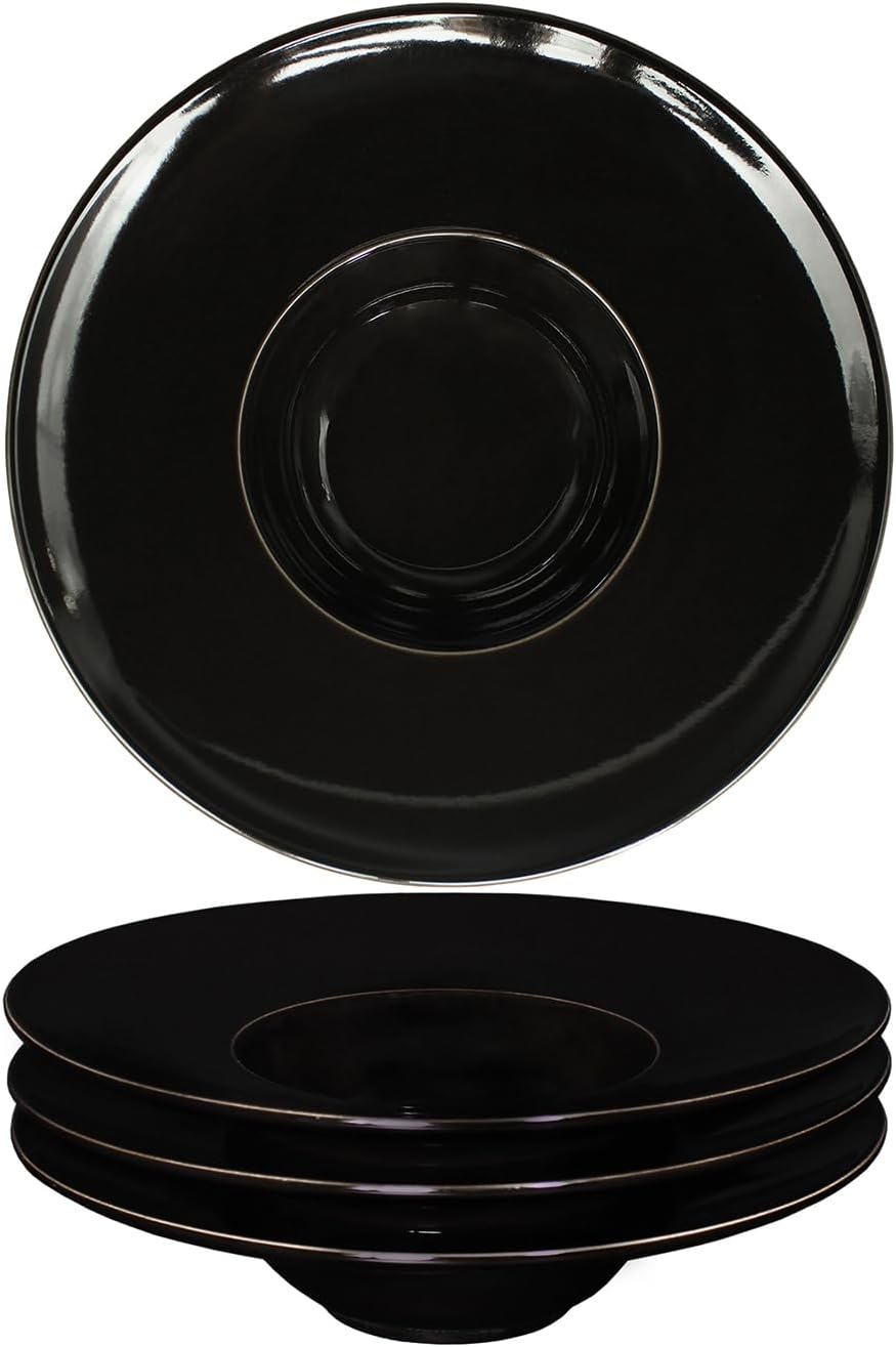 Ceramics Rimmed Soup Bowls 8.8 oz, Black 11.6 inch Exquisite small soup plate Set of 4, Pasta plates With Rim is the best choice for hotels, kitchens, fine restaurants and gourmets