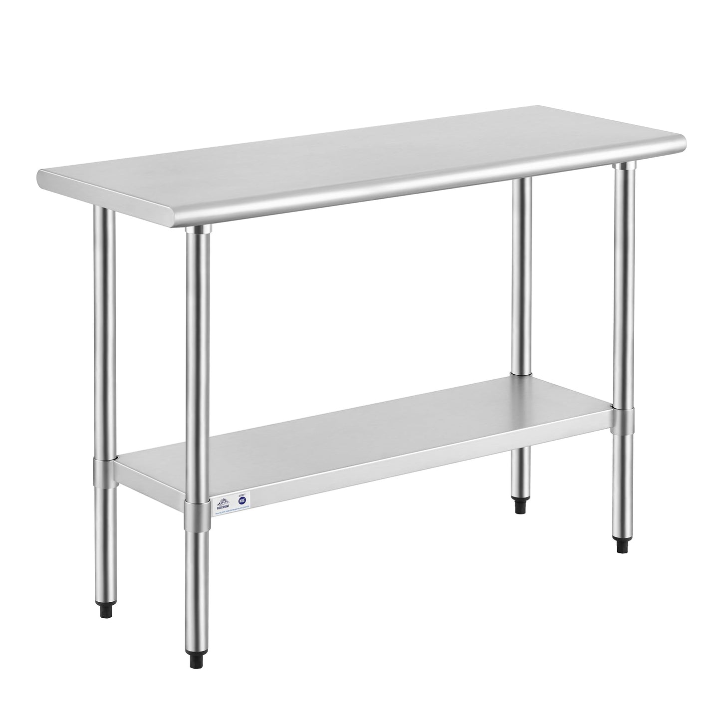 ROCKPOINT Stainless Steel Table for Prep & Work 18x48 Inches, NSF Metal Commercial Kitchen Heavy Duty Table with Adjustable Under Shelf and Table Foot for Restaurant, Home and Hotel
