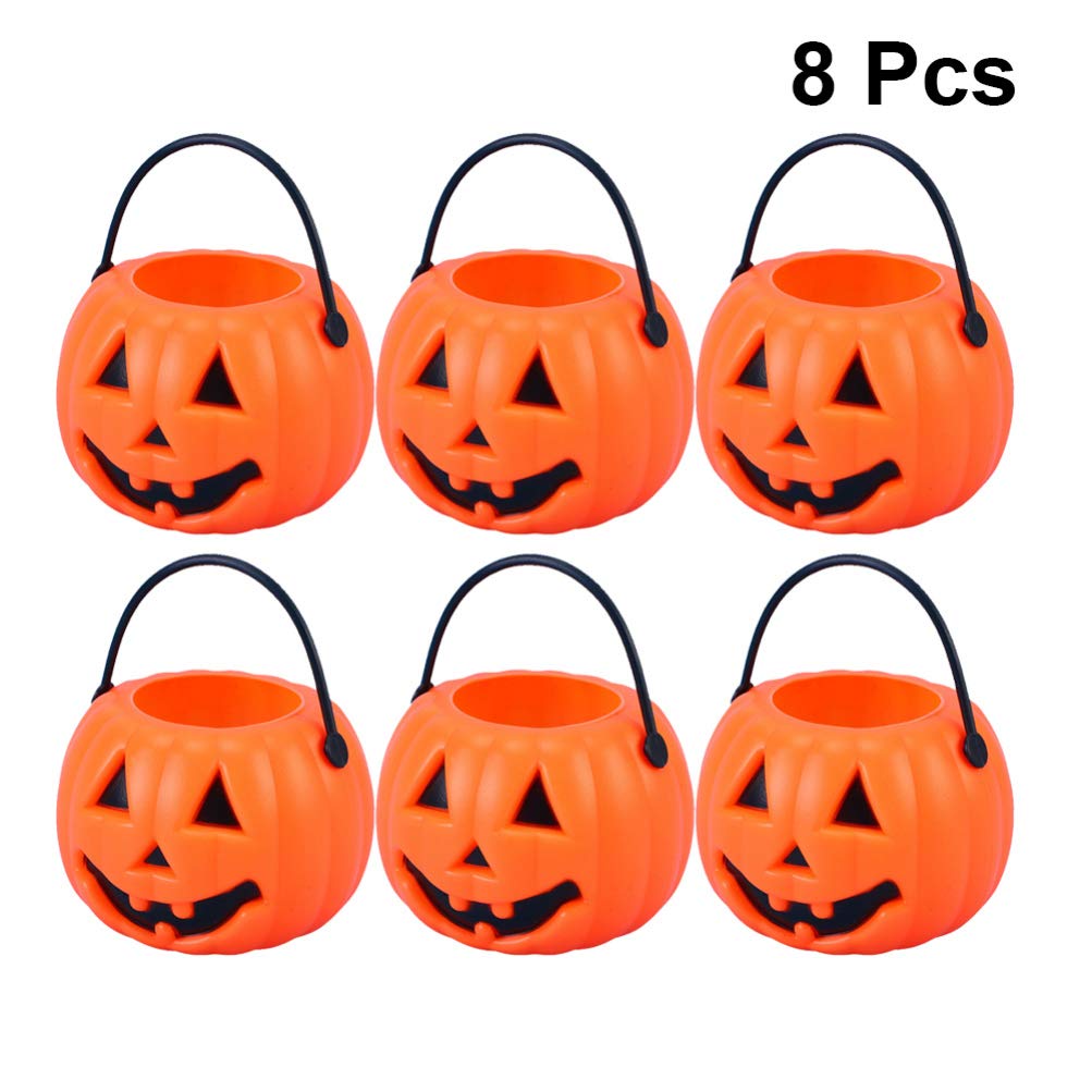 Toyvian 8pcs Portable Pumpkin Bucket Trick or Treat Candy Holder - Halloween Pumpkin Candy Pail Holder for April Fool's Day Decoration