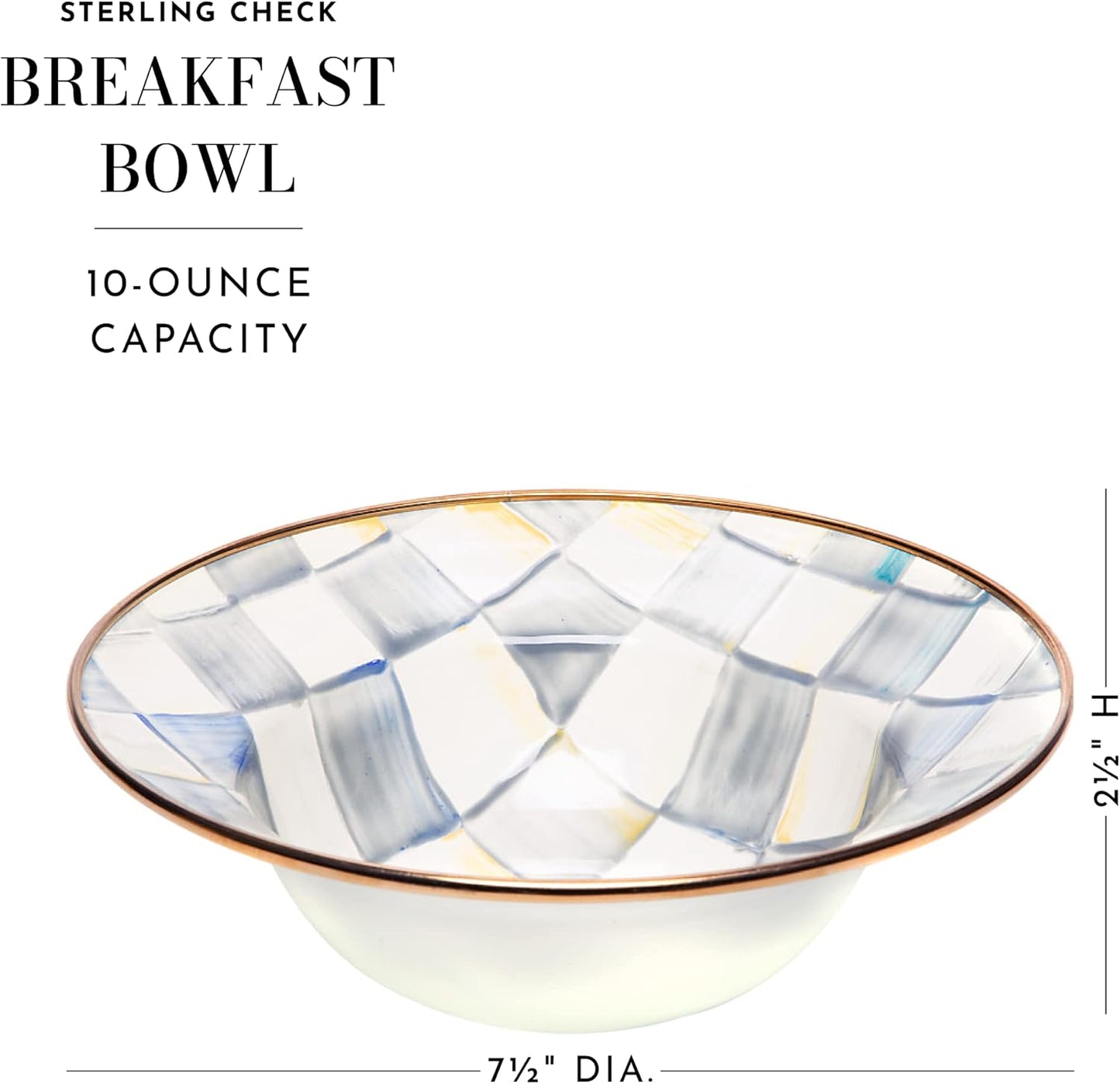 MACKENZIE-CHILDS Enamel Breakfast Bowl, Unique Soup Bowl or Cereal Bowl, Dinnerware, Gray-and-White Sterling Check, Set of 1