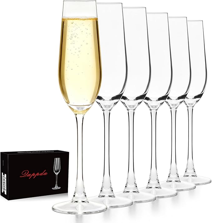 Champagne Flutes 7.5oz, Champagne Glasses Set of 6,Unique Gift for Birthday, Wedding, Anniversary, Wedding Toasting Glasse...