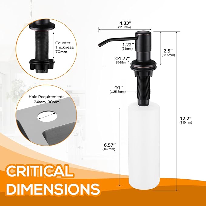 Soap Dispenser for Kitchen Sink ORB Lotion Dispenser for Kitchen Sink Stainless Steel Pump Head, with 17 Ounce Soap Bottle Refill from The Top,Soap Pump for Kitchen Sink