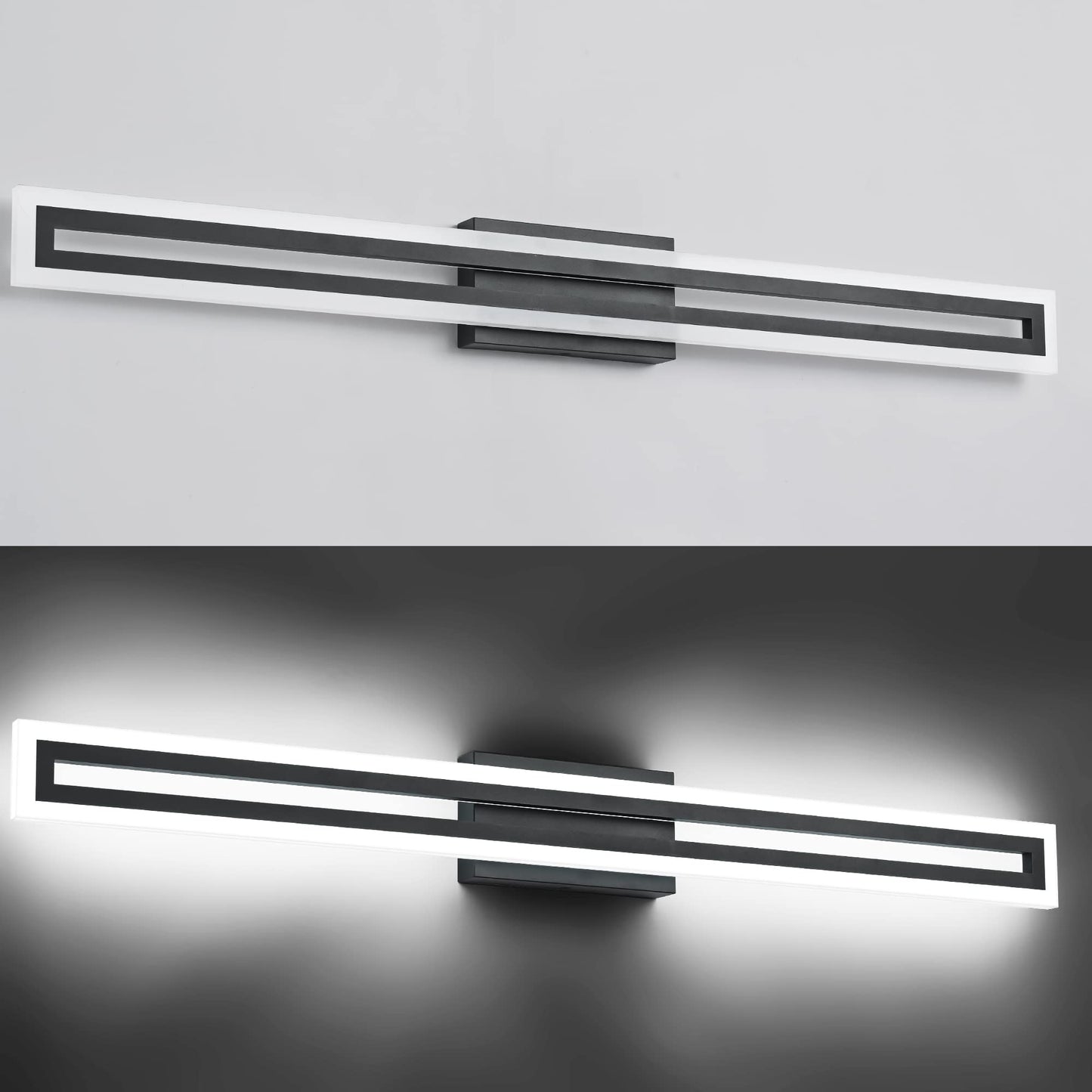 SOLFART Vanity Light Bathroom Light Fixtures Over Mirror Bathroom Vanity Light Fixtures Black Modern Light Fixture 6000K