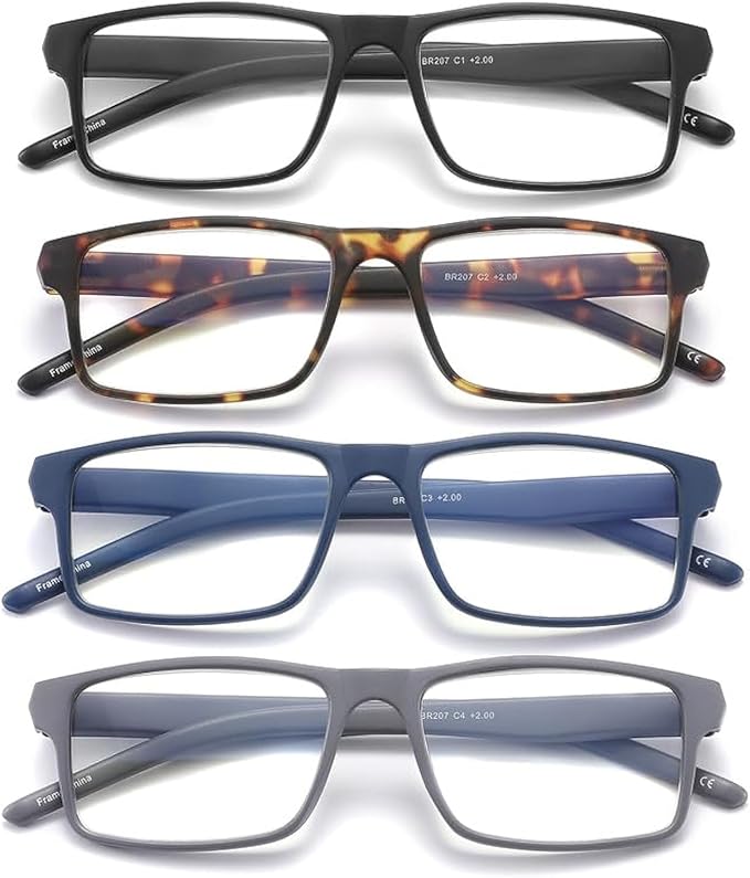 JAWSOCK 4 Pack Reading Glasses Blue Light Blocking for Men Women,Rectangular Frame Computer Readers with Spring Hinge,Read...