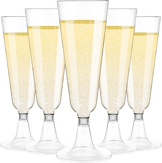 Sakeye Plastic Champagne Flutes 40 Pack Disposable Glasses 5.5 Oz Clear Plastic Toasting Glasses for Party Wedding Thanksg...