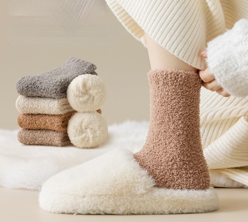 Kelabia Women Fuzzy Warm Fluffy Thick Slipper Aesthetic Fleece Long Socks (7 Pair, Onesize)