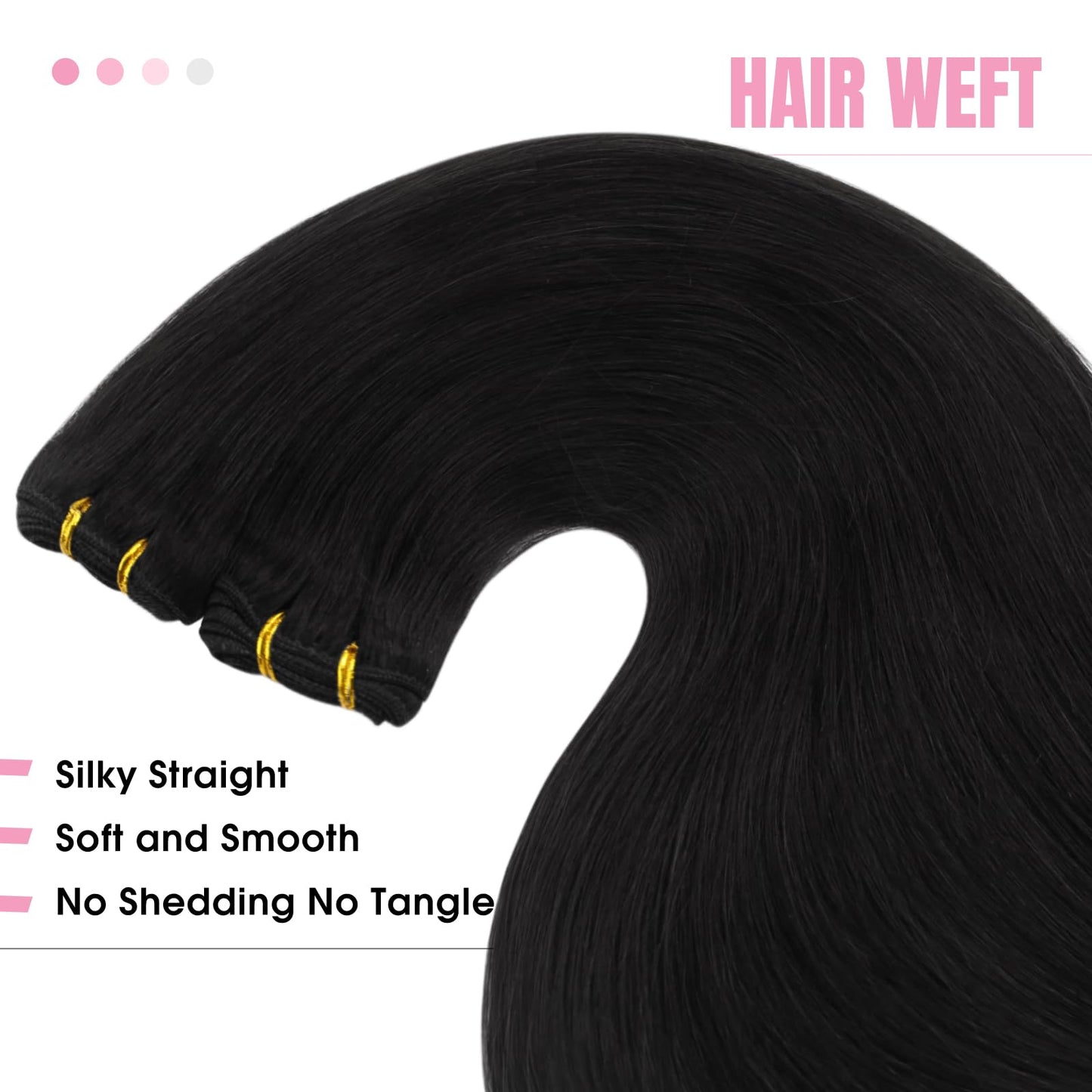 YoungSee Weft Extensions Human Hair Black Weft Hair Extensions Real Human Hair Black Sew in Human Hair Extensions Jet Black Soft