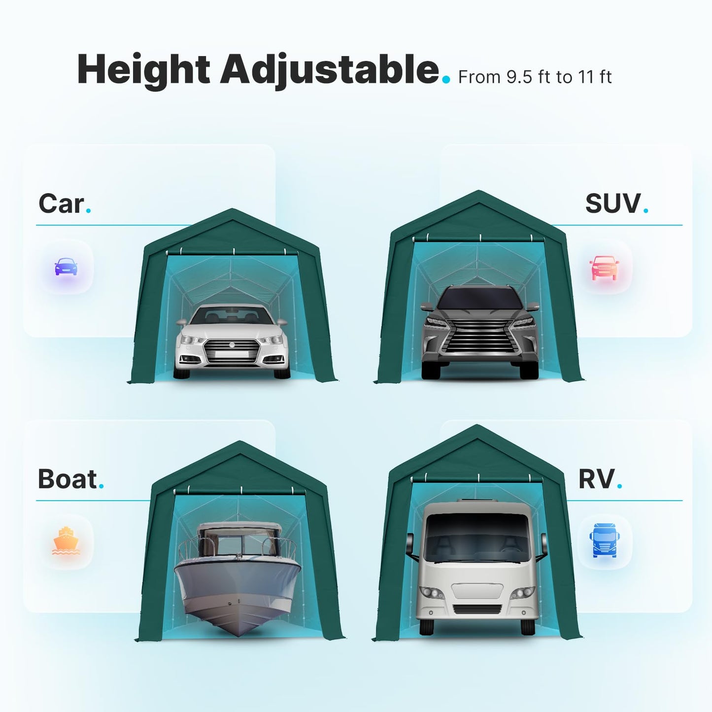 PEAKTOP OUTDOOR 10x20 ft Heavy Duty Carport with Removable Sidewalls, Portable Car Canopy, Garage Tent, Boat Shelter with Reinforced Triangular Beams, Green