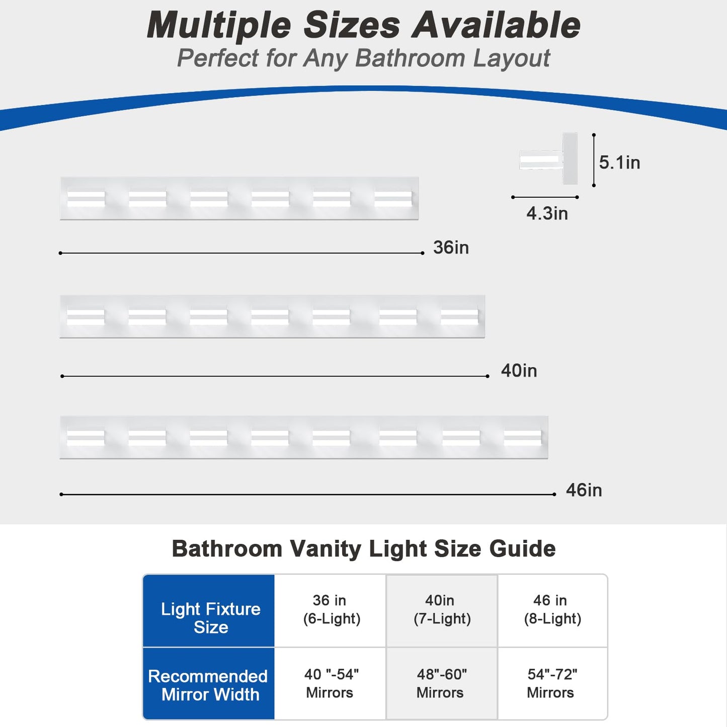 IZORRO LED Modern Bathroom Lights Fixtures(7-Light,Dimmable),Matte White Acrylic Wall Lighting,Vanity Lights for Bathroom Over Mirror - 6000k 40In （No Assembly Required）