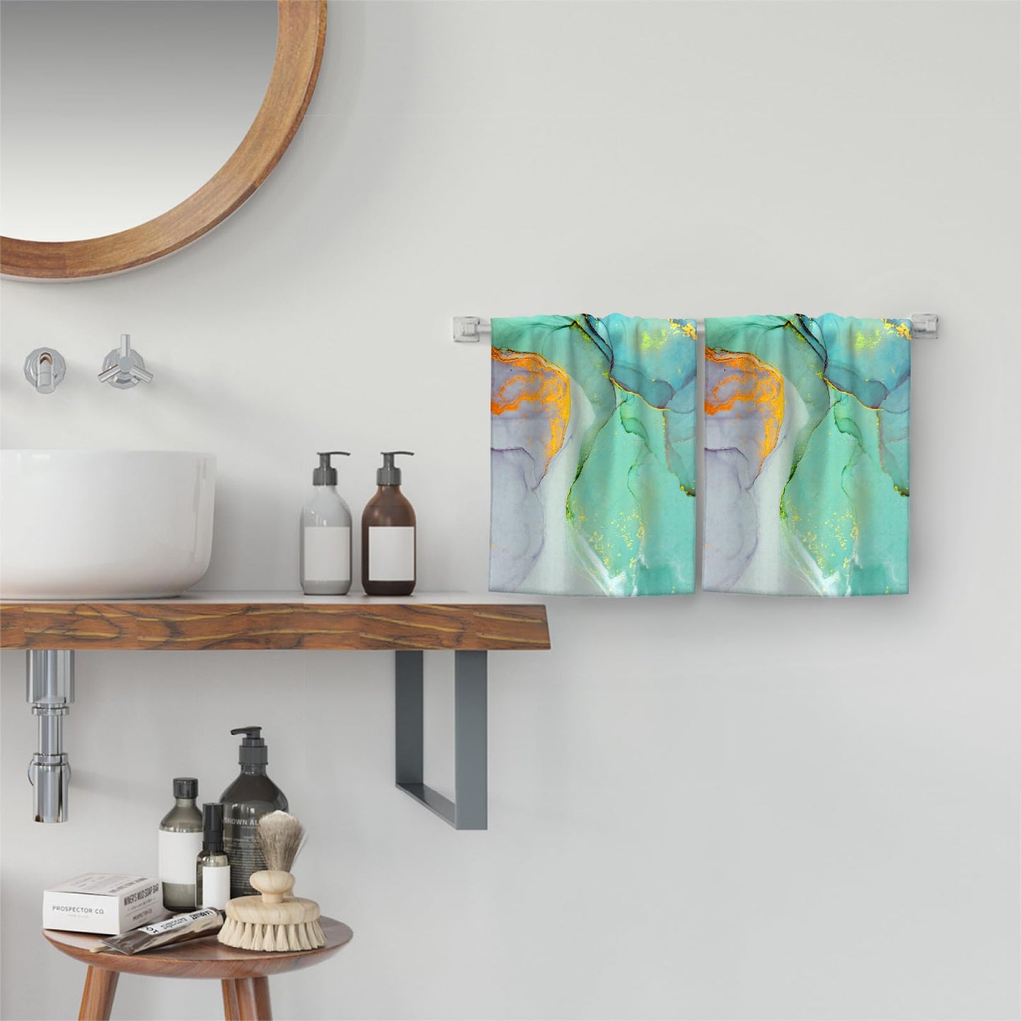 Teal Gold Marble Bath Hand Towels Set of 2 Soft Absorbent Turquoise Modern Decorative Hand Towels for Bathroom Kitchen Beach Spa Gym Yoga Swim Home Decor 14"x28"