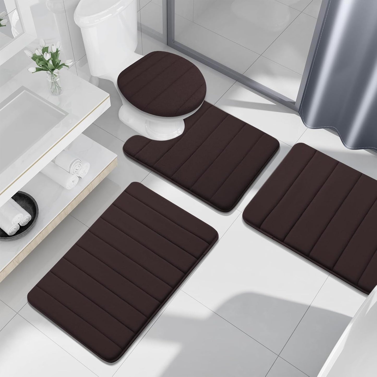 Buganda Memory Foam Bath Mat, 47" x 24", Ultra Soft and Non-Slip Bathroom Rugs, Water Absorbent and Machine Washable Bath Rug Runner for Bathroom, Shower, and Tub, Brown