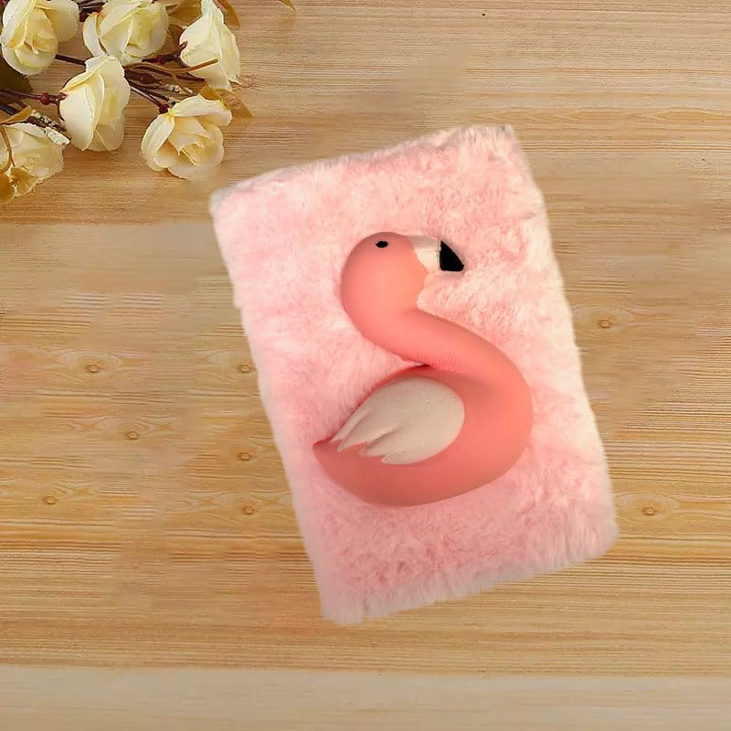 Pink Flamingo Cartoon Plush Notebook, A5 Slow Rebound Flamingo Journal Notepad Diary with 80 Lined Writing Pages, Student Cute Stationery, New Year Gift