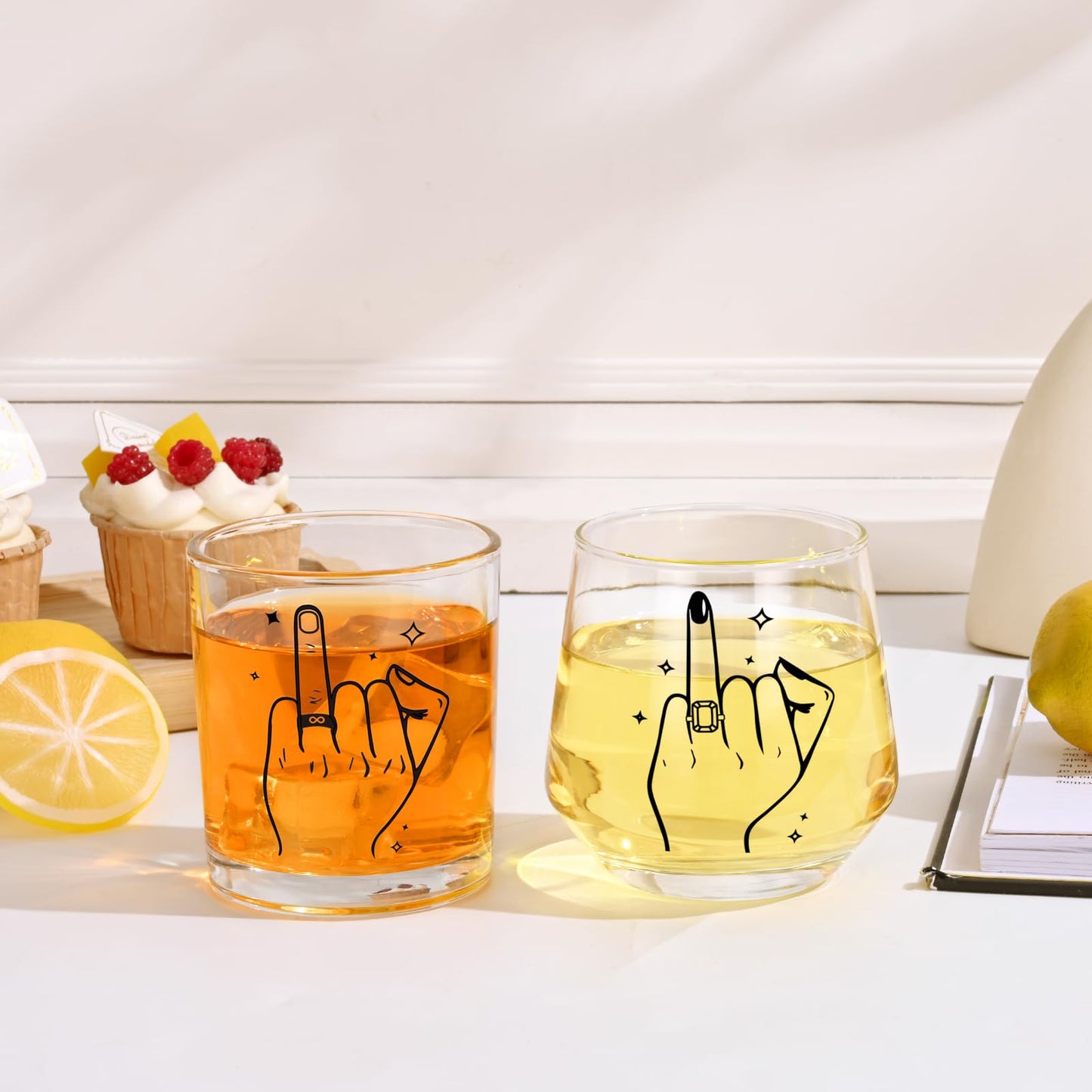 Futtumy Ring Finger Wine Glasses and Whisky Glasses, Wedding Gifts for Couples, Bridal Shower Gifts, Engagement Gift, Bride and Groom Gift, Engagement Present for Couples Mr. Mrs. His Hers