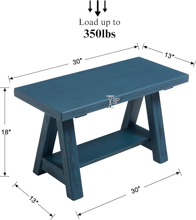 Janoray 30" Entryway Bench with Storage Farmhouse Narrow Dining Bench Shoe Rack Small Wooden Benches Holds up to 300lbs for Hallway Living Room Dining Room Bedroom，2 Tiers, Blue