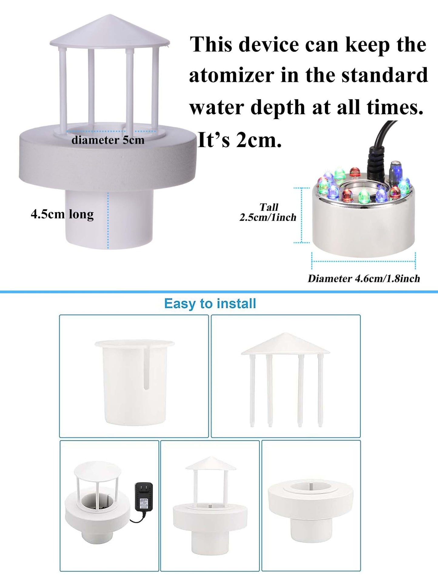 alizzy 12 LED Ultrasonic Mist Maker with Super Upgraded Splash Guard, Indoor Fountain Water Feature Halloween Cauldron Mini Fog Machine, Air humidifier Portable Reptile Fogger