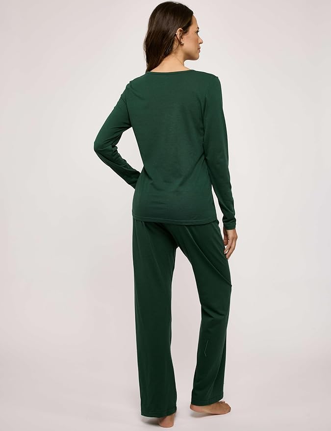 Real Essentials 2 Pack Women's Soft Cotton Long Sleeve Pajama Set with Pants - Lounge Sets for Women (Available In Plus)