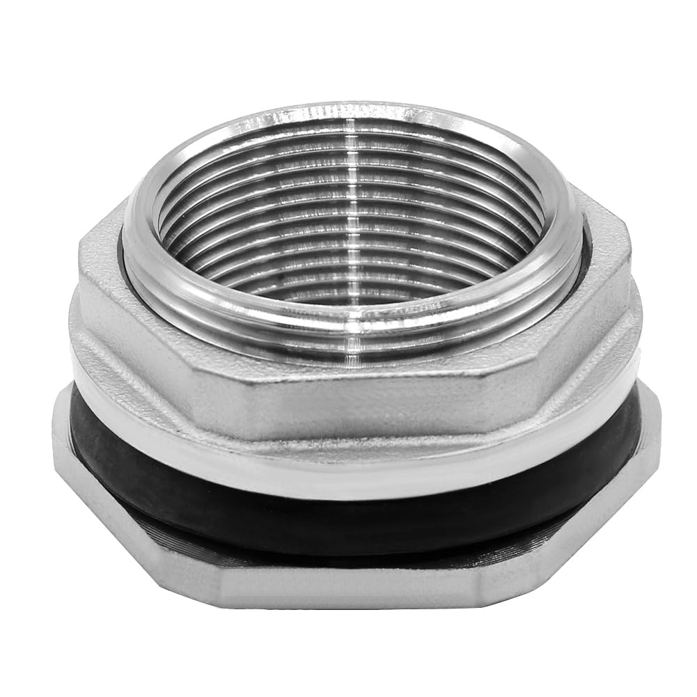 Beduan 1.5" Female Bulkhead Water Tank Connector Stainless Steel Thru-bulk Fitting