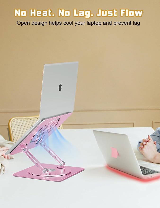 Axbima Adjustable Laptop Stand for Desk-360° Rotating Foldable Laptop Holder Ergonomic Laptop Riser for MacBook Pro/Air Dell HP Lenovo Notebook up to 16",Pink