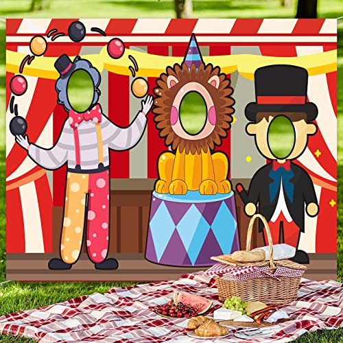 Circus Troup Photo Banner Backdrop Background Photo Booth Props Pretend Play Party Game Clown Lion Theme Decor for Carniva...