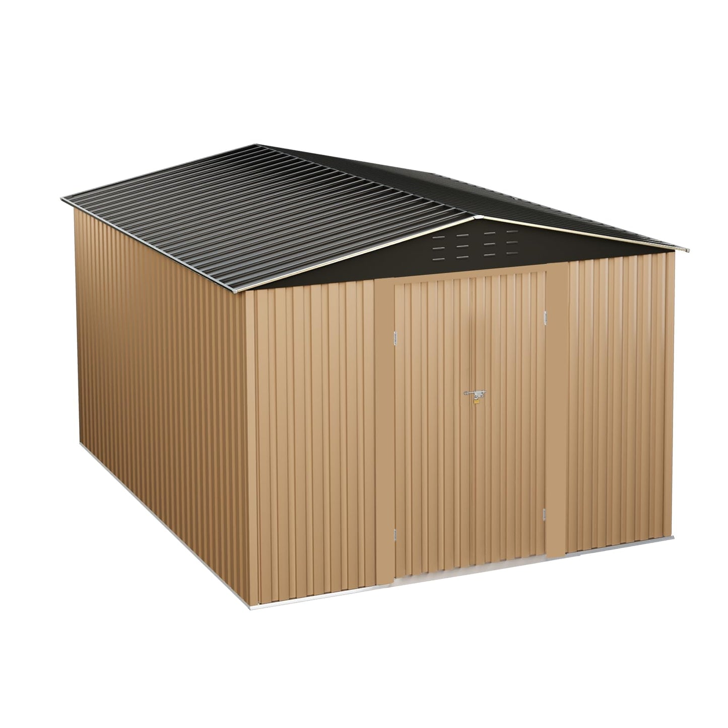 Garvee 10x10ft Metal Shed, Outdoor Garden Tool Storage Shed with Lockable Doors, Large Metal Shed with Sturdy Frame Structure, for Backyard, Patio, Lawn, Brown