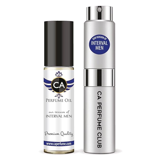 CA Perfume Duo Impression of Interval Men For Men Perfume Layering Set Mens Cologne Long Lasting Travel Size EDP + Body Oil Roll-On Bottle 0.27 Fl Oz+0.33 Fl Oz