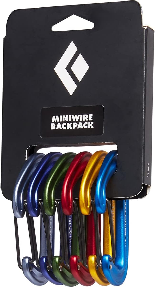 Black Diamond MiniWire Rackpack | Ultralight Wiregate Carabiners | Color-Coded | Essential Rack for Trad Climbing