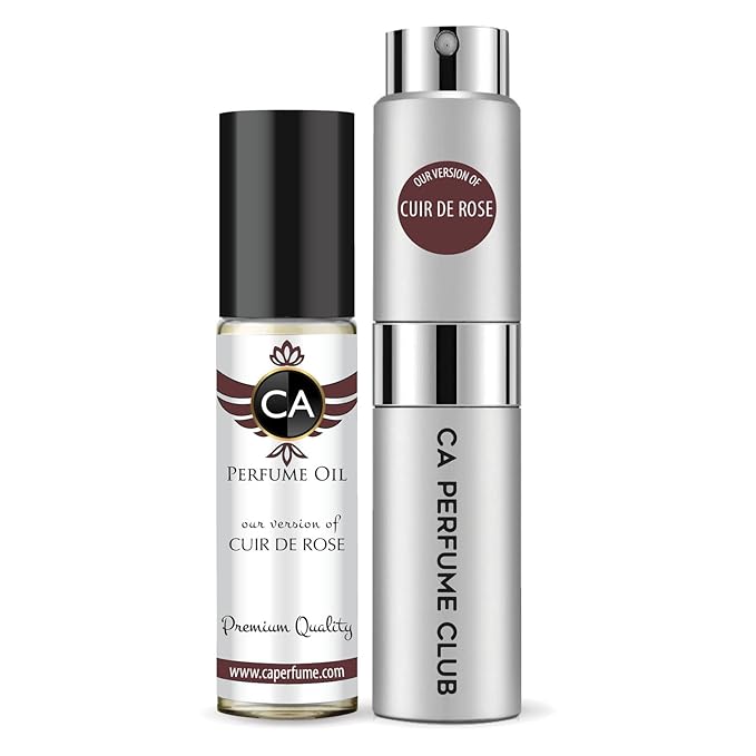 CA Perfume Duo Impression of Cuir de Rose For Women And Men Perfume Layering Set Long Lasting Travel Size EDP + Body Oil Roll-On Bottle 0.27 Fl Oz+0.33 Fl Oz