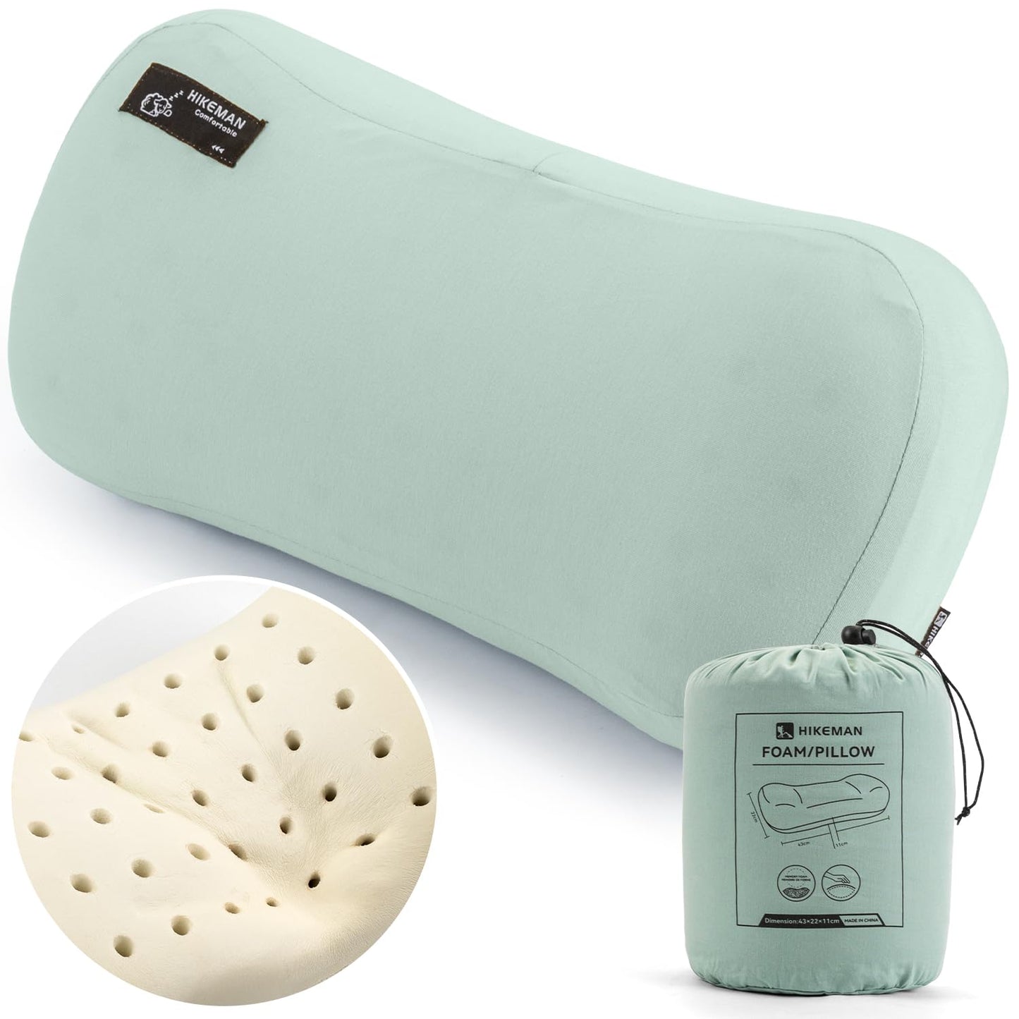 HIKEMAN Camping Memory Foam Pillow - Ultralight Washable Camping Essentials Backpacking Travel Pillow for Outdoor Camp, Sport, Airplanes, Hiking(Wathet)