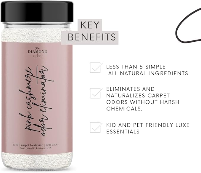 Home "Pink Cashmere" Carpet Deodorizer Powder For Vaccuuming Upholstery, Pet Urine, Dog Bed/Cat Litter Box– Odor Eliminator, Pet-Friendly Freshening Powder- Apple, Spices, & Vanilla