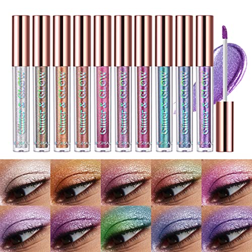 BestLand Liquid Glitter Eyeshadow Set, Multichrome Glitter Shimmer Eye Looks Waterproof Long Lasting Quick-Drying Sparklin...
