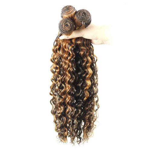 P1B/30 Human Hair Bundles Highlight Kinky Curly Bundles 22 24 26 Inch Brazilian Unprocessed Virgin Hair 3 Bundles Ombre Kinky Curly Bundles Two Tone Black Mixed With Brown Bundles