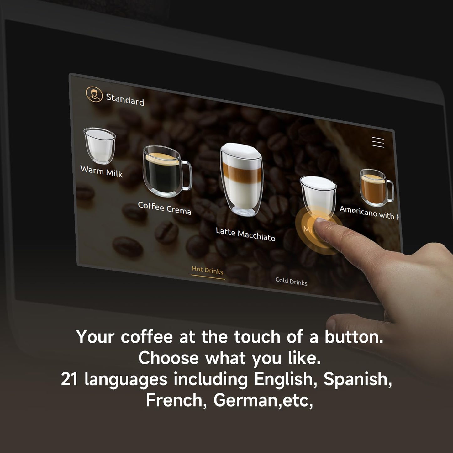 DR.COFFEE C12 Fully Automatic Coffee Machine, Espresso Machine With Ceramic Flat Burrs, 9 Grind Size Options, 7” HD Large Touchscreen, 4 Water Tank for Office Use