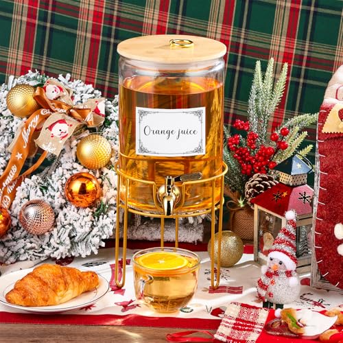 1 Gallon Drink Dispenser,2 Pack Glass Beverage Dispenser With Stand,Juice Containers with Lid for Party,Drink Dispensers f...