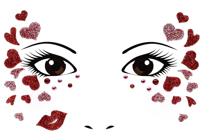 Penta Angel Heart Face Sticker Jewels Stick On Face Costume Gems Self-Adhesive Valentines Day Halloween Makeup Sticker for...