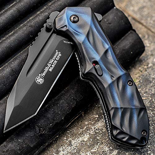Smith & Wesson Black Ops Folding Knife with 3.4in Tanto Point Blade, Aluminum Handle, Stainless Steel, For Tactical, Survi...