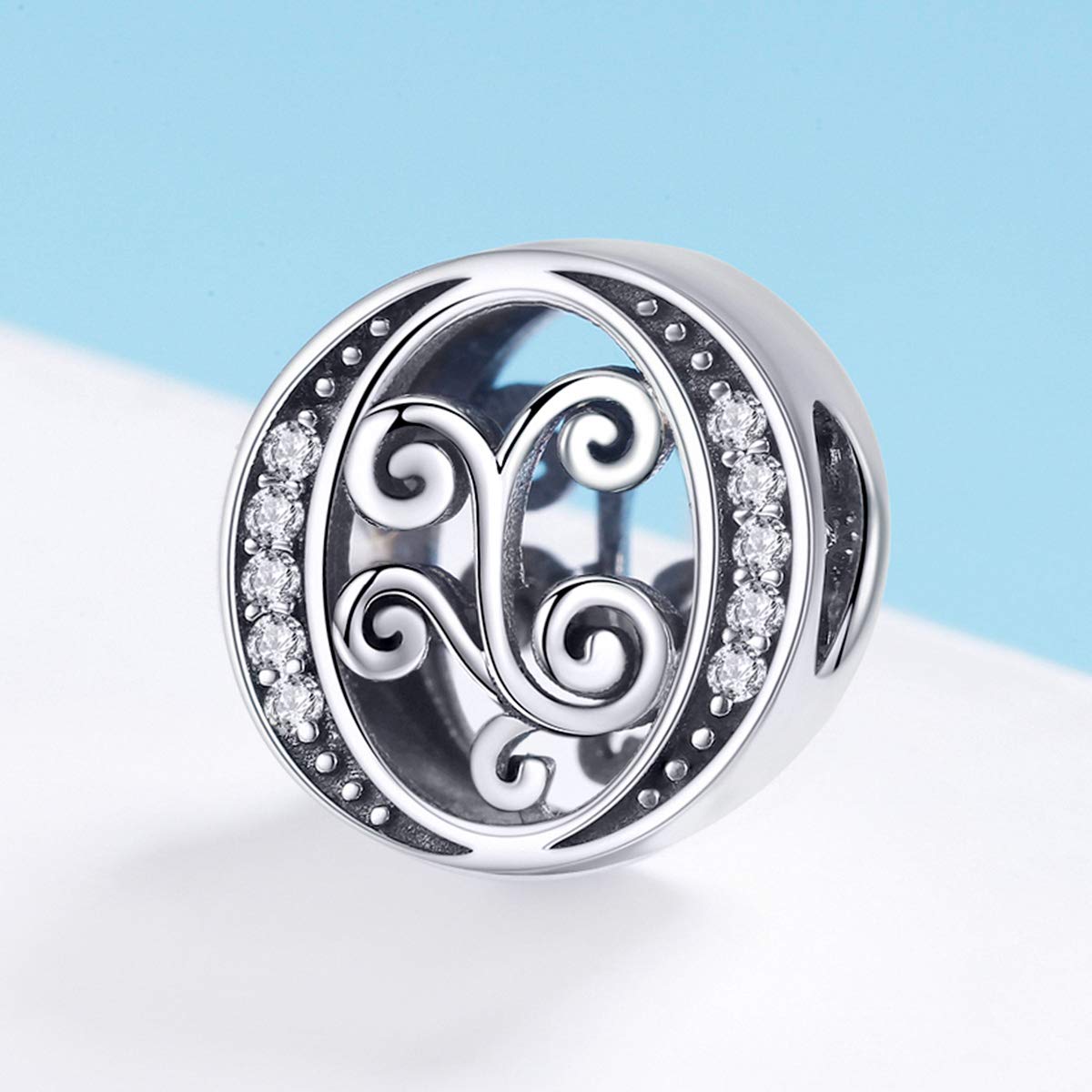 BISAER 925 Sterling Silver Initial Letter O Charms for Bracelets Alphabet Beads Charm Jewelry Gifts