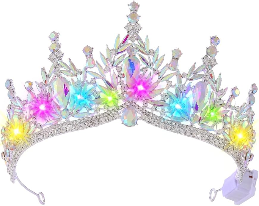 Brishow Light Up Fantasy Rhinestone Gold Crowns,Bridal Wedding Tiaras,Queen Headpiece Jewelry for Women