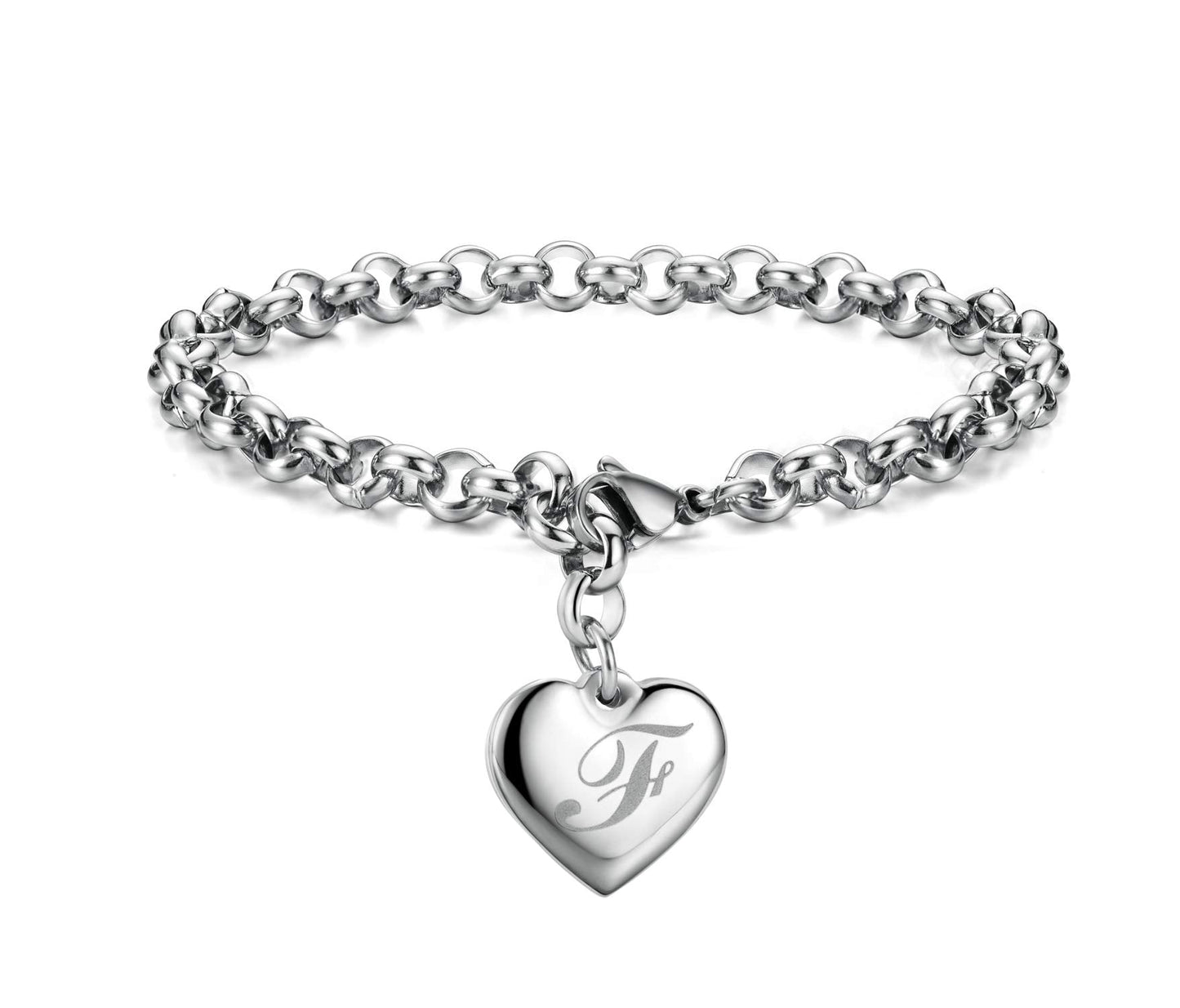 Monily Initial Charm Bracelets for Women Stainless Steel Charm Bracelets for Women Letters F Alphabet Heart Bracelet Jewelry Gif