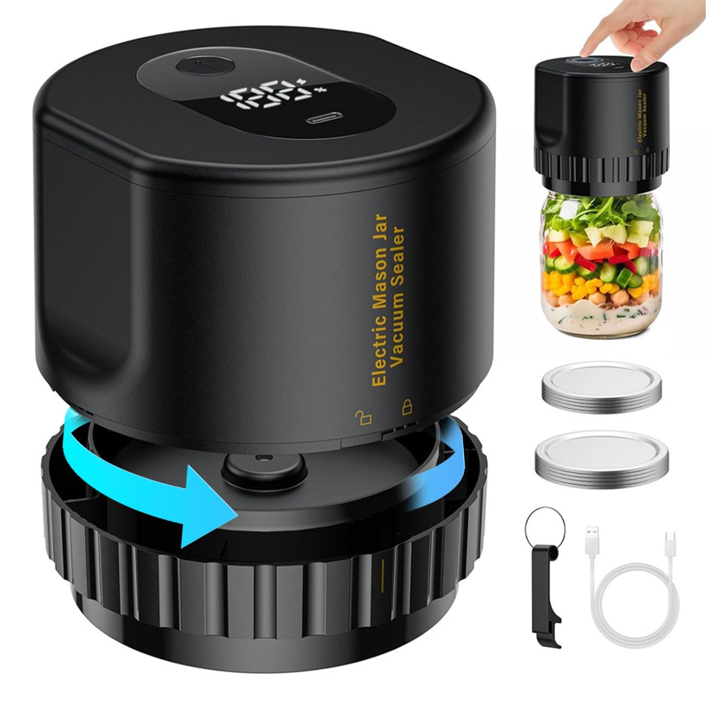 Newise Electric Mason Jar Vacuum Sealer, Automatic Jar Vacuum Sealer Kit for Wide and Regular Mouth Lids, Birthday Gifts for Mom, Portable Vacuum Sealer Machine for Canning, Food Storage