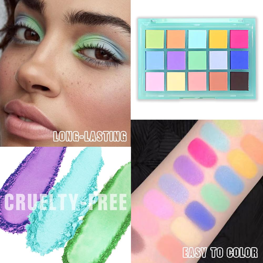 Eye Shadow Makeup Palette,15 Colors Bright Colorful Neon Rainbow Green Purple Yellow Highly Pigmented Neutral Eyeshadow Palette,