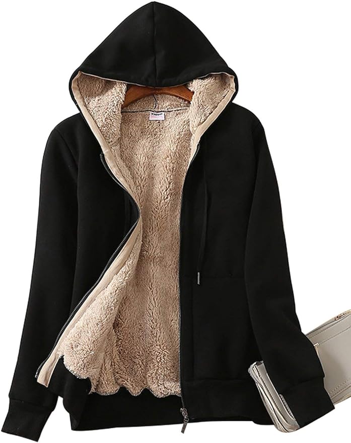 Yeokou Women's Casual Full Zip Up Sherpa Lined Hoodie Sweatshirt Jacket Coat