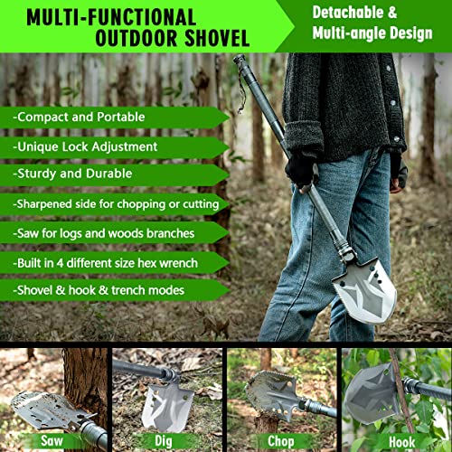 ZENHOSIT Multifunctional Folding Tactical Shovel Hatchet Combo - With Axe, Flashlight, Extension Handles - For Camping, Cy...