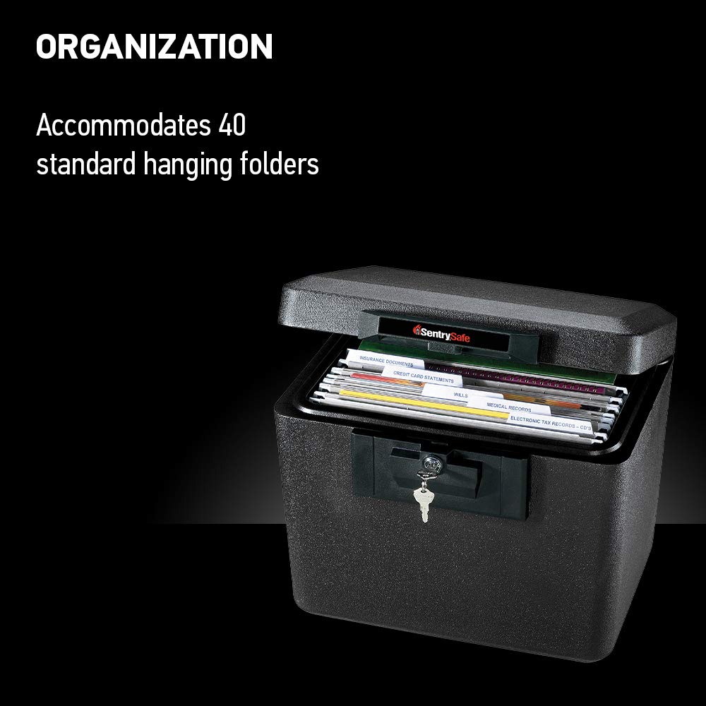 Sentrysafe Black Fireproof Document Box With Key Lock, Safe Secures Files And Documents For Home Or Office, 0.61 Cubic Feet, 13.