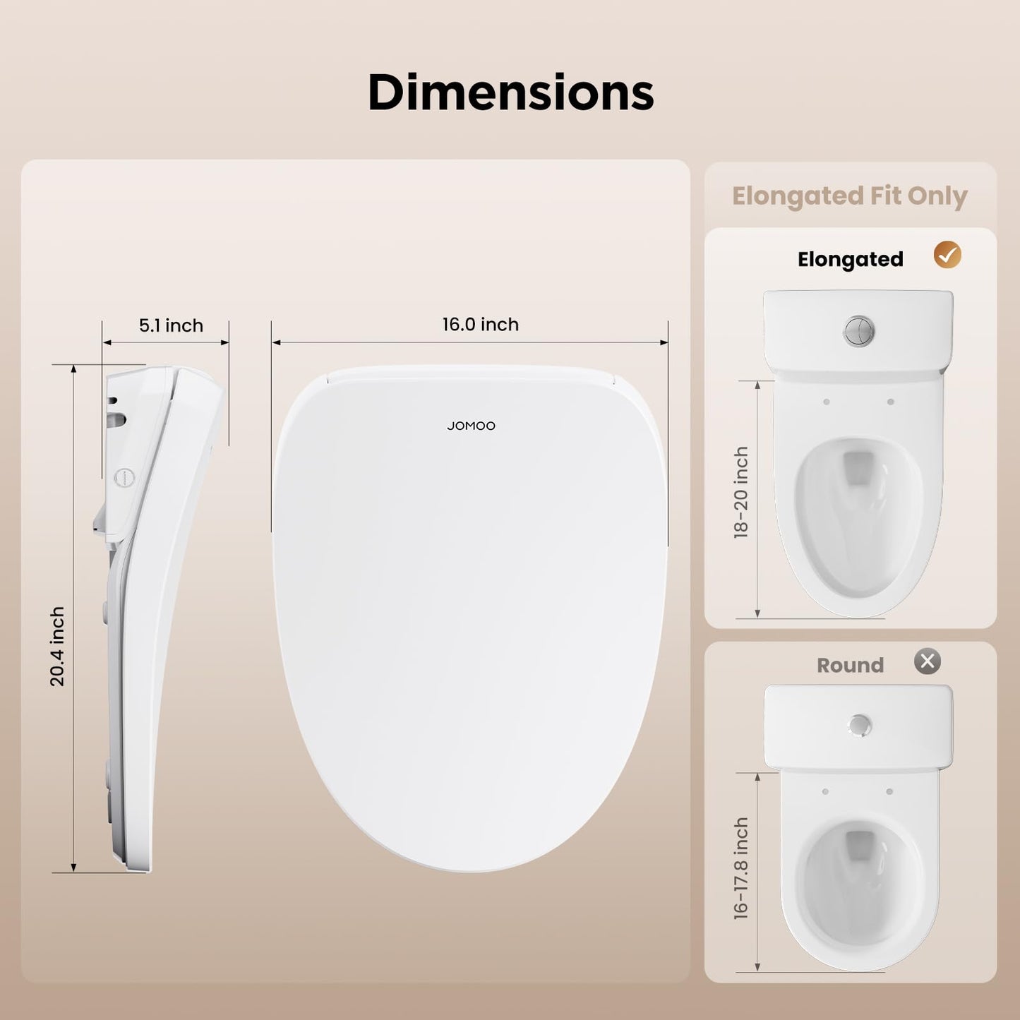JOMOO Smart Bidet Toilet Seat Elongated, Electric Bidet with Heated Seat, Warm Air Dryer, Adjustable Water Temperature & Pressure, Self-Cleaning Nozzle, Night Light, Eco-Friendly